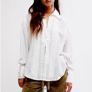Free People We The Free Tuxy Vibes Button Up Long Sleeve Shirt, NEW